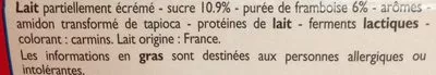 Lista de ingredientes del producto Yaourt à boire framboise Leader Price 