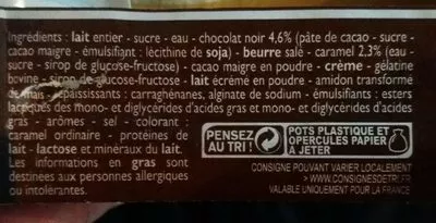 Lista de ingredientes del producto Mousse chocolat noir coulis au caramel Leader Price 