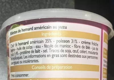 Lista de ingredientes del producto Rillettes de homard américain Leader Price 130 g