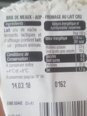 Lista de ingredientes del producto Brie de meaux  