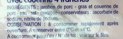 Lista de ingredientes del producto Jambon cuit supérieur avec couenne Le Prix Gagnant! 200 g