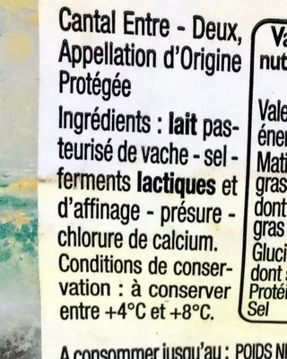 Lista de ingredientes del producto Cantal Entre-deux AOP Leader Price, Sélection de nos Régions 300 g