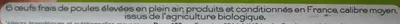 Lista de ingredientes del producto Oeufs de poules élevées en plein air Bio Leader Price 6 oeufs (calibre Moyen => 53 à 63 g)