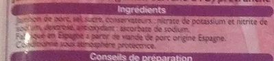 Lista de ingredientes del producto Jambon Serrano Leader Price 100 g