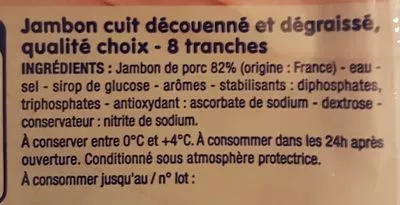 Lista de ingredientes del producto Jambon Cuit découenné et dégraissé Le prix gagnant, Leader Price 320 g (8 tranches)