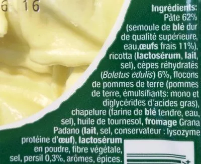 Lista de ingredientes del producto Ravioli aux Cèpes Leader Price 300 g