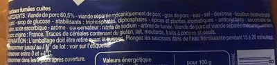 Lista de ingredientes del producto Saucisses fumées cuites Le prix gagnant 