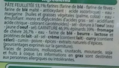 Lista de ingredientes del producto 2 Feuilletés Chèvre Épinards Leader Price 280 g