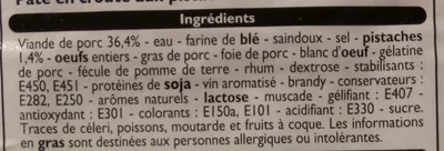 Lista de ingredientes del producto Pâté en croûte pistaché Leader Price 190 g