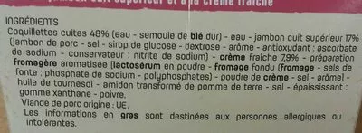 Lista de ingredientes del producto Leader snack coquillettes jambon crème fraîche Leader price 