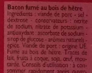 Lista de ingredientes del producto Bacon fumé au bois de hêtre Leader Price,  Leaderprice 150 g