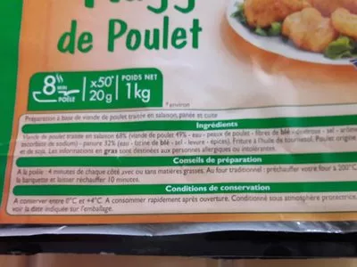 Lista de ingredientes del producto Nuggets Leader Price 1 kg