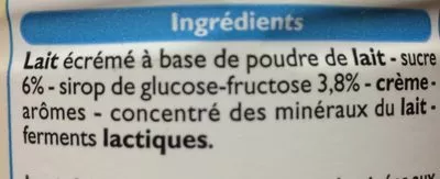 Lista de ingredientes del producto Yaourt à boire aromatisé goût vanille Leader Price 850 g