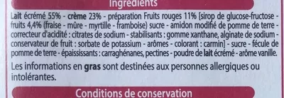 Lista de ingredientes del producto Panna cotta sur lit de fruits rouges Leader Price 360 g, 4 pots de 90g