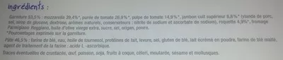 Lista de ingredientes del producto Pizza chiffonnade de jambon et roquette, Surgelé Marché Franprix, Distribution Franprix, Groupe Casino 380 g