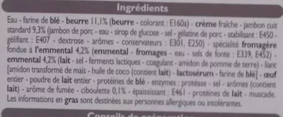 Lista de ingredientes del producto 4 Paniers Feuilletés Pur Beurre Jambon Fromage Leader Price 400 g (4 * 100 g)