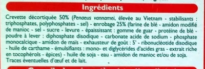 Lista de ingredientes del producto Crevettes Tempura Surgelées Leader Price 300 g