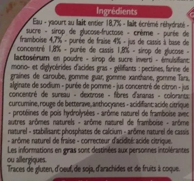 Lista de ingredientes del producto Glace yaourt sorbet fruits rouges Leader Price 