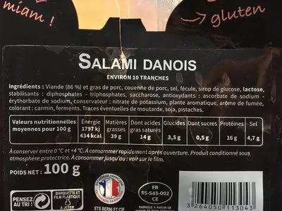 Lista de ingredientes del producto Les Tréfines Salami Danois Berni 100 g