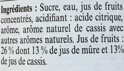 Lista de ingredientes del producto La Maison Guiot Sirop de mûre et Cassis La Maison GUIOT 70 cl