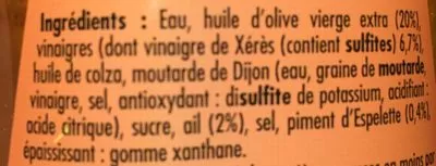 Lista de ingredientes del producto Vinaigrette Légère Ail Et Piment D'espelette Puget 