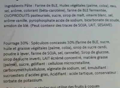 Lista de ingredientes del producto Tarte Spéculoos Saveurs des Montagnes 