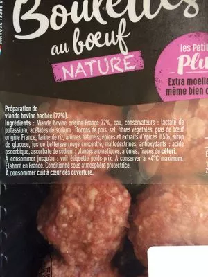 Lista de ingredientes del producto Boulette de boeuf Tendre & Plus Nature Issue d'une Cooperative D'eleveurs Francais 375 g