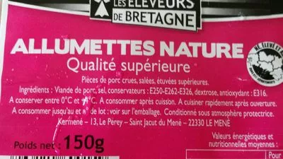 Lista de ingredientes del producto Allumettes nature Les Eleveurs De Bretagne 150 g