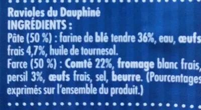 Lista de ingredientes del producto Ravioles du Dauphiné au comté Saint Jean 480 g