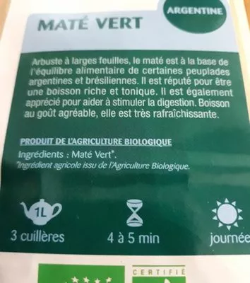 Lista de ingredientes del producto Maté vert La Vie Claire 100 g