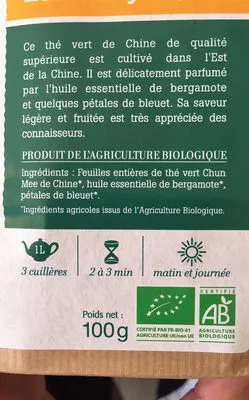 Lista de ingredientes del producto Thé vert Earl Grey Bergamote Naturela,  La Vie Claire 100 g