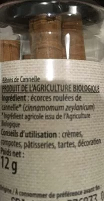 Lista de ingredientes del producto Batons de cannelle La Vie Claire 12 g