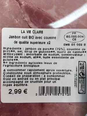 Lista de ingredientes del producto Jambon blanc La Vie Claire 80 g