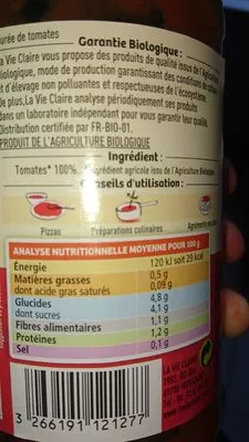 Lista de ingredientes del producto Passata sauce tomate La Vie Claire 680g