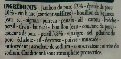 Lista de ingredientes del producto Véritable jambon persillé de Bourgogne Clavière 200 g