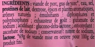 Lista de ingredientes del producto Véritables Knacks du Jura Clavière 240 g