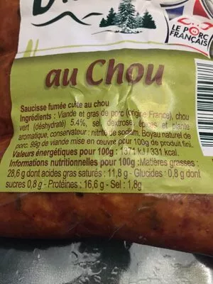 Lista de ingredientes del producto Diots du Jura au Chou Clavière 360 g