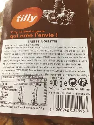 Lista de ingredientes del producto Tresse noisette Tilly 400 g