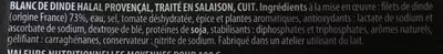 Lista de ingredientes del producto blanc de dinde provençal Réghalal 