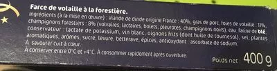 Lista de ingredientes del producto Farce de volaille à la forestière Le Gaulois 400 g