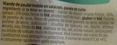 Lista de ingredientes del producto Frites de poulet panées Le Gaulois 200 g