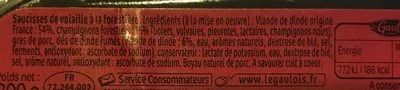 Lista de ingredientes del producto Saucisses de volaille Forestières x3 Le Gaulois 300 g