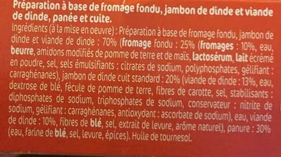 Lista de ingredientes del producto Nuggets Jambon de dinde fromage x10 Le Gaulois 200 g