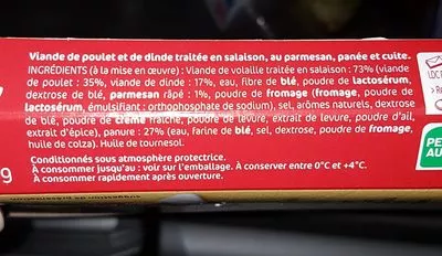 Lista de ingredientes del producto 2 Panés façon Milanaise au Parmesan Le Gaulois 200 g