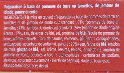 Lista de ingredientes del producto Potatoes Pomme de terre et jambon Le Gaulois 200 g