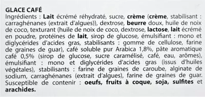 Lista de ingredientes del producto Glace Café au café pur arabica HDG 487,5 g (750 ml)