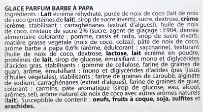 Lista de ingredientes del producto Glace parfum BARBE A PAPA HDG, Histoires De Glaces 750 ml (487.5 g)