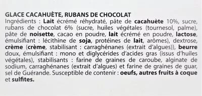 Lista de ingredientes del producto Glace Cacahuète HDG, Histoires de glaces 750 ml (487.5 g)