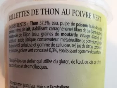 Lista de ingredientes del producto Rillettes de thon au poivre vert Gastrocean 150 g