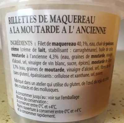 Lista de ingredientes del producto Rillettes de Maquereau Gastromer 150 g